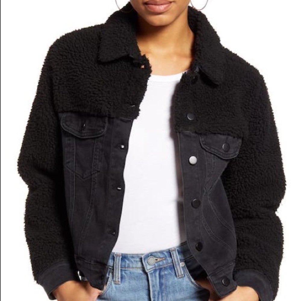 NWT The Rockn Rev Faux Shearling/Fleece Black Denim Jacket